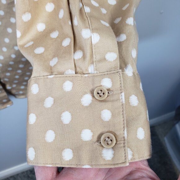 Lane Bryant Size 24 Top Hidden Button Tan White Polka Dot Embellished Shirt/A216 - Picture 6 of 10